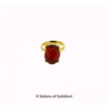 *Carnelian ring, oval cabochon cut carnelian, mounted in yellow metal tested as 18ct, ring size L (