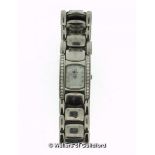 *Ladies' Ebel bracelet watch, stainless steel panels with mother of pearl dial, diamond dot hour