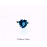 Blue topaz and diamond ring, heart shaped blue topaz weighing an estimated 9.13cts, with diamond set
