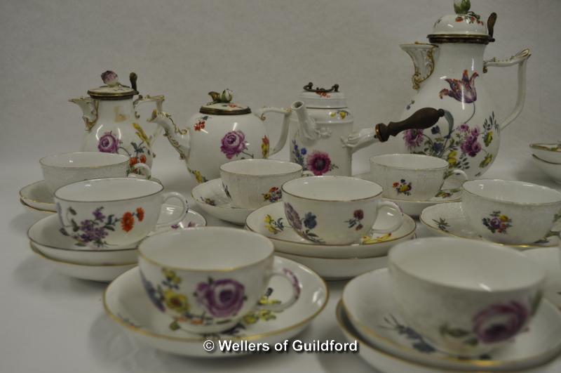 Meissen china, comprising; teapot, coffee pot, chocolate pot, milk jug, tea cups and saucers, floral - Image 3 of 3