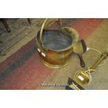 *A brass coal scuttle, shovel and brass table lamp (Lot subject to VAT)