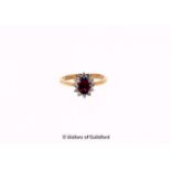 Rubellite and zircon cluster ring, oval cut rubellite, weighing an estimated 0.85ct, with a surround