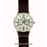 *Gentlemen's Police wristwatch, circular white dial, with Arabic numerals and baton hour markers,