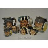 Three large Royal Doulton character jugs and four small (7)