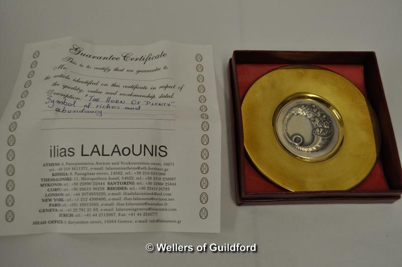 ILIAS LALAOUNIS Horn of plenty dish inset with 925 medallion boxed with certificate