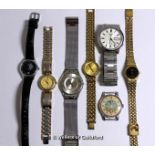 *Selection of seven mixed watches, including Rotary, Tissot, Swatch, and a watch face with a painted