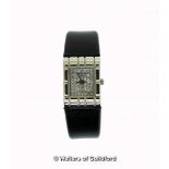 Ladies' Raymond Weil wristwatch, rectangular pavé diamond set dial, on black leather strap