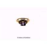 Ametrine and yellow sapphire ring, emerald cut ametrine, weighing an estimated 3.09cts, with five