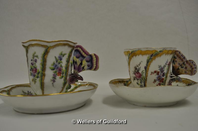 Two continental cups and saucers; floral and gilt decoration, unusual butterfly handles - Image 2 of 2