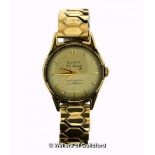 *Gentlemen's Bulova self-winding wristwatch, gold coloured textured dial with baton hour markers, on