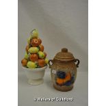 Ceramic 'Rumtopf' jar and an oranges and lemons display piece