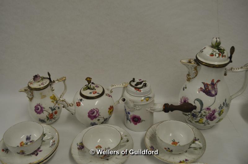 Meissen china, comprising; teapot, coffee pot, chocolate pot, milk jug, tea cups and saucers, floral - Image 2 of 3