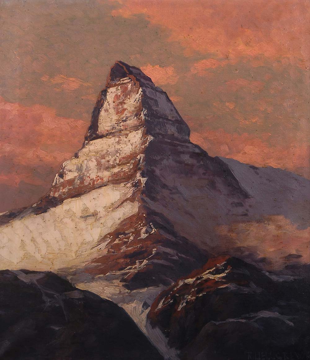 Hellgrewe, Rudolf: Das Matterhorn. Öl/Leinwand, rechts unten signiert. Blick auf den Gipfel des