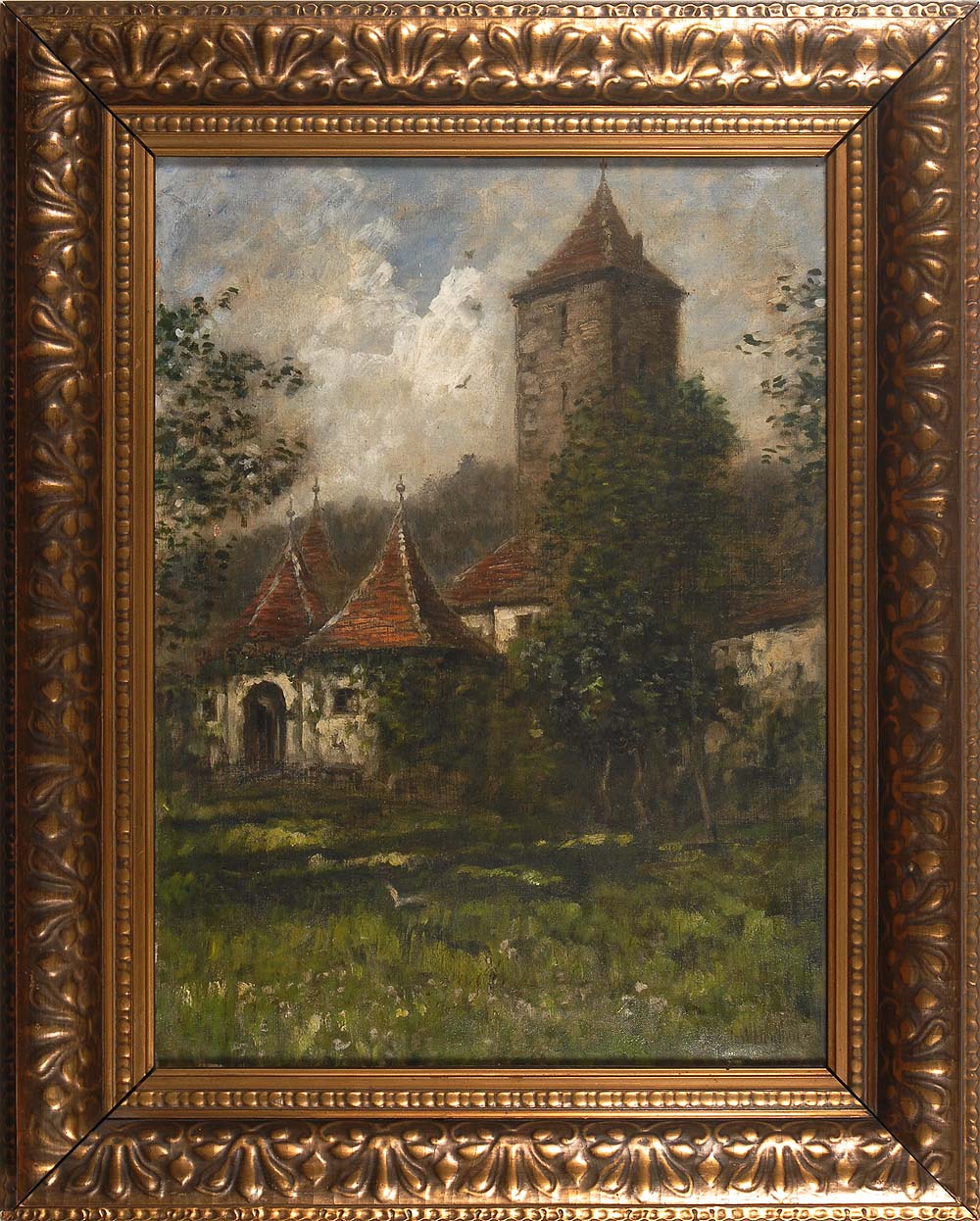 Heyden, Karl: Kloster am Waldrand. Öl/Leinwand, rechts unten signiert. Gebäudekomplex mit Turm am - Image 2 of 3