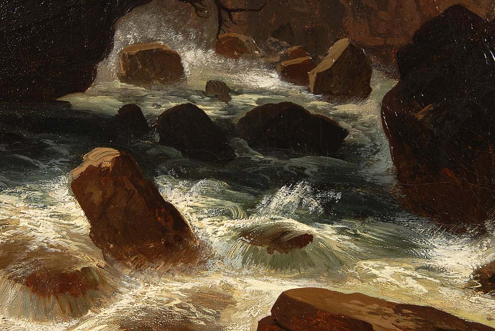 Hausmann, Gustav: Gebirgsfluss. Öl/Leinwand, rechts unten signiert/datiert: 1877. Reißender Fluss in - Image 3 of 6