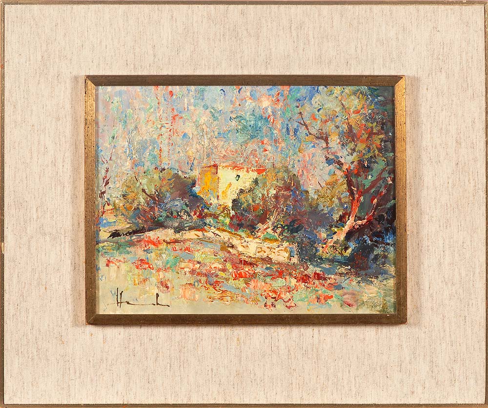 Heinisch, Herbert: Expressive Landschaft. Öl/Holz, links unten signiert. Farbenfroh gespachtelte - Image 2 of 3