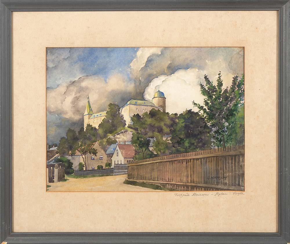 Hirmsch, Georg: "Trotzende Mauern - Mylau". Aquarell, rechts unten signiert, auf Passepartout - Image 2 of 3