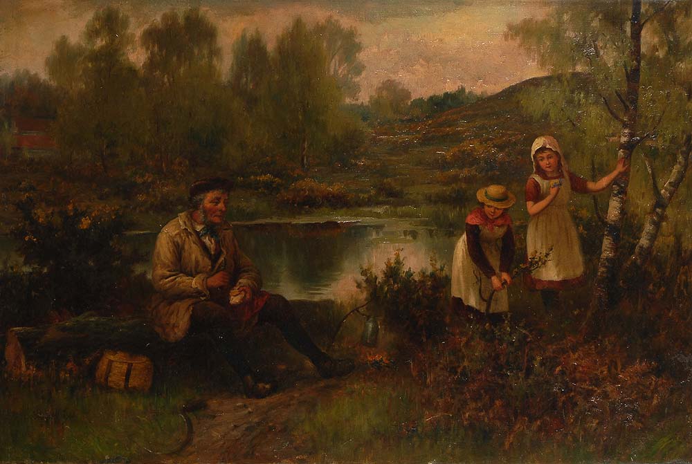 Hardy, James: Vater mit zwei Töchtern. Öl/Leinwand, links unten signiert/datiert: 1886. Der Alte bei