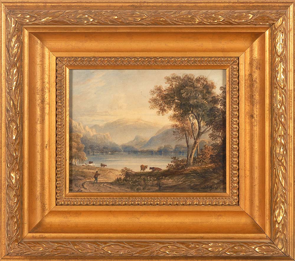 Höger, Josef: See im Gebirge. Aquarell, rechts unten signiert/datiert: 1851. Hirte mit Rindern am - Image 2 of 3