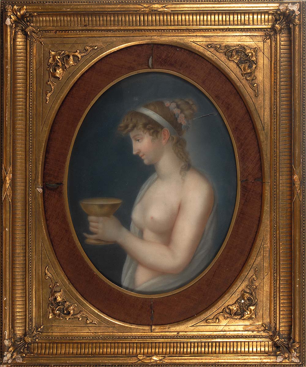Großes Pastellbildnis der Hebe. Pastell, unsigniert, 1. Hälfte 19. Jh. Junge Frau im Profil mit - Image 2 of 2