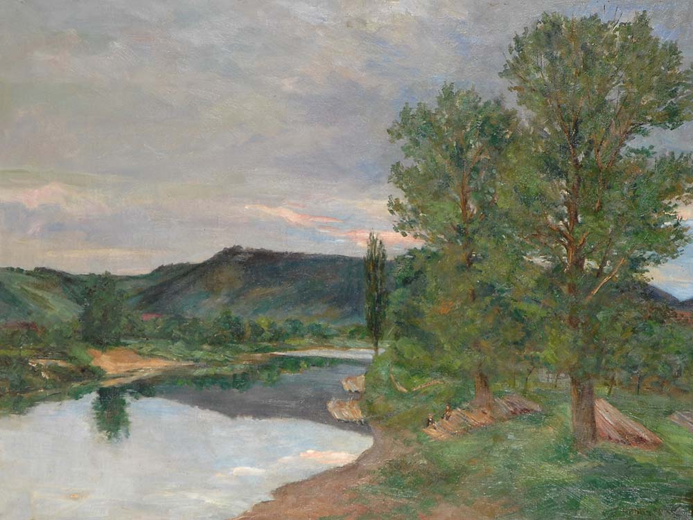 Höhlig, Georg: Mitteldeutsche Landschaft. Öl/Leinwand, rechts unten signiert/datiert: 1909.