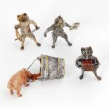 4 Wiener Bronzen: 3 musizierende Katzen und 1 Schwein. Je polychrom gefasst, Schwein Bermann gemarkt