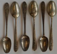 A set of six Irish bright cut dessert spoons. Appr