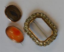 Three Antique mourning brooches with hinged back.