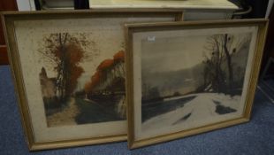 Two large framed and glazed pictures by Henri Jour