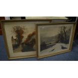 Two large framed and glazed pictures by Henri Jour