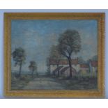 A framed oil painting of a Lincolnshire byway. Est