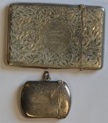 A good silver engraved card case with hinged top t