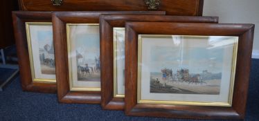 A set of four rosewood framed prints with gilt bor