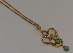 A stylish turquoise pendant on fine link chain. Ap