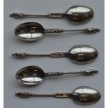 A set of six apostle top spoons. London. By JW&FC.