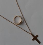 A 9 carat fine link necklace with cross together w