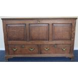 An Antique two drawer mule chest on bracket feet a