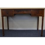 A mahogany three drawer desk. Est. £30 - £50.