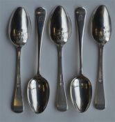 A heavy set of five Georgian style teaspoons with