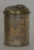 A Continental cylindrical tea caddy decorated with