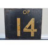 A cast metal number plate, (OP14). Approx. 51 cms