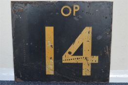 A cast metal number plate, (OP14). Approx. 51 cms