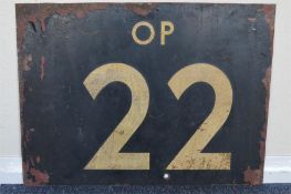 A cast metal number plate, (OP22). Approx. 58 cms