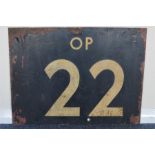 A cast metal number plate, (OP22). Approx. 58 cms