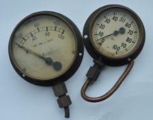 Two British Railways brass pressure gauges, the la