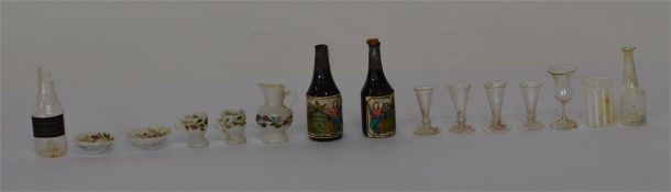A small collection of doll's house glassware. Est.