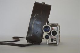 A stylish Kodak Brownie cine camera in leather cas