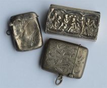 Two silver mounted vesta cases together with a hin