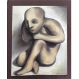 A naked infant. Surrealist style pastel on card. Approx.