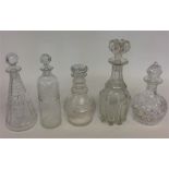 A group of five cut glass decanters. Est. £20 - £3